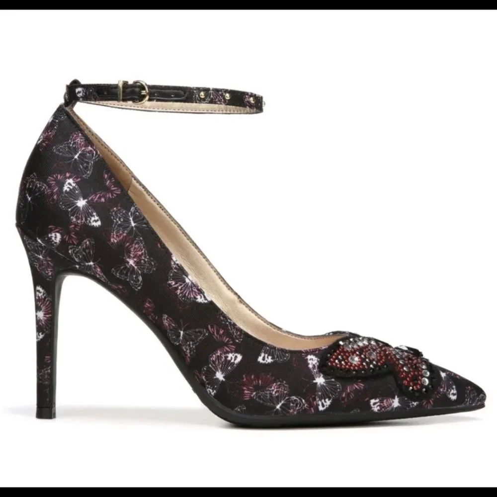 LIBBY EDELMAN Holly Butterfly Rhinestone Black Heel Pumps size 8 - Picture 7 of 14